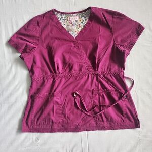 Koi by Kathy Peterson Scrub Top Womens Size XL Magenta